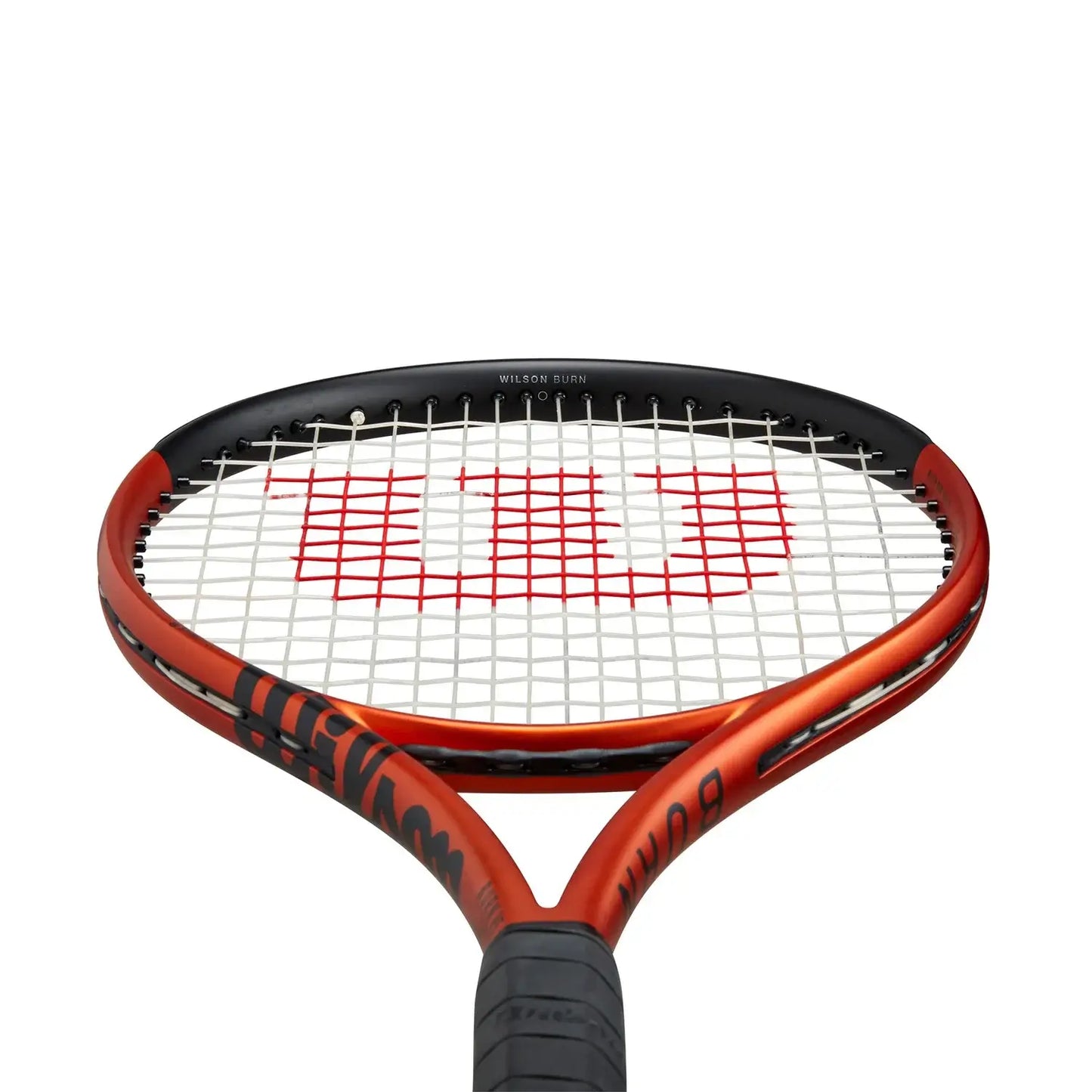 Wilson Burn 100ULS V5.0 racket head showcasing Spin Effect string pattern for power and maneuverability.