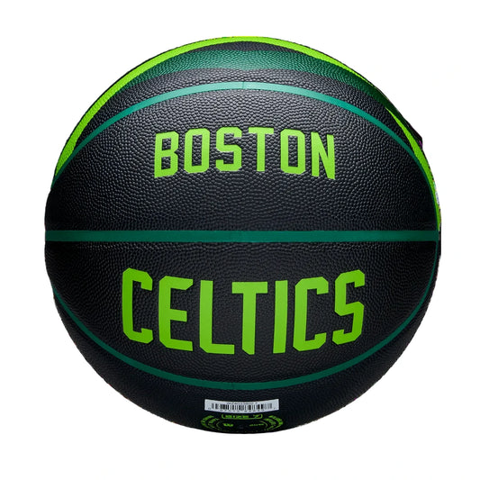Basketball with 'Boston Celtics' text on a white background